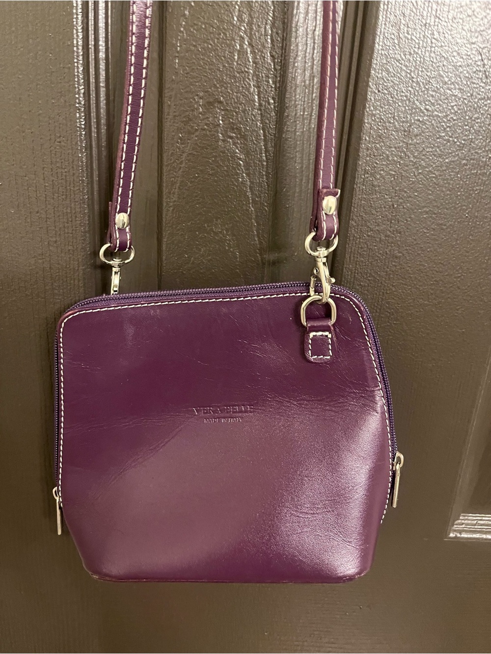 Vera Pelle Deep Purple Leather Crossbody Purse